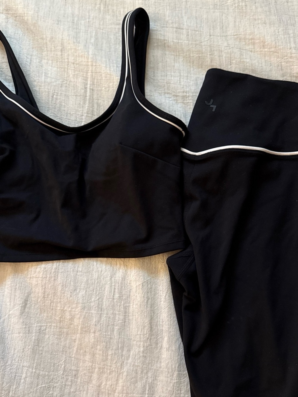 Joylab Black Women’s Active Bralette and Leggings Set with White Trim